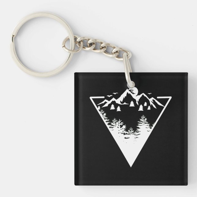 Triangle frame artwork with wilderness landscape key ring (Front)