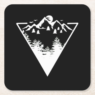 Triangle frame artwork with wilderness landscape square paper coaster