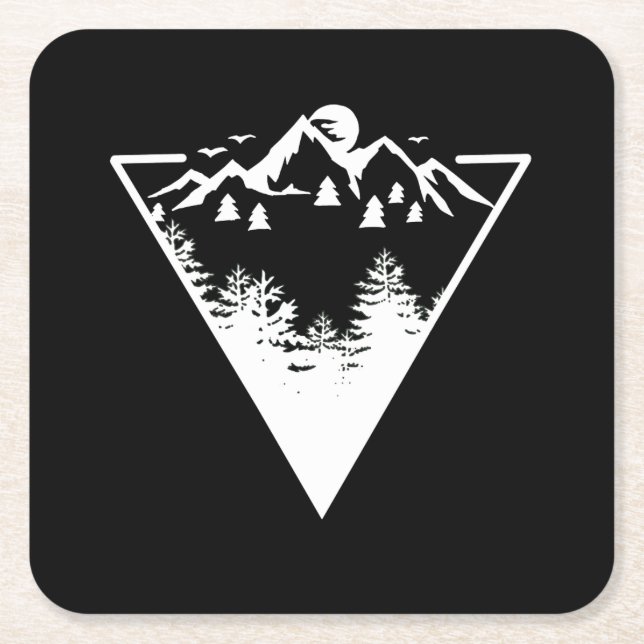 Triangle frame artwork with wilderness landscape square paper coaster (Front)