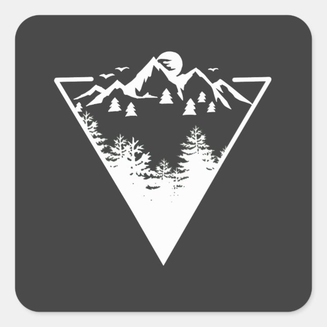 Triangle frame artwork with wilderness landscape square sticker (Front)