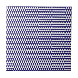 Triangle Geometric Pattern Cobalt Blue and White Ceramic Tile
