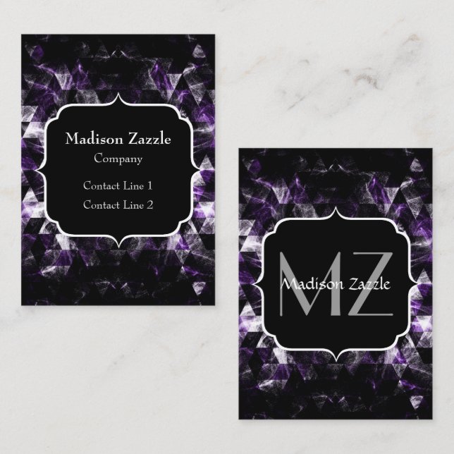 Triangle Geometric Purple Smoky Galaxy Monogram Business Card (Front/Back)