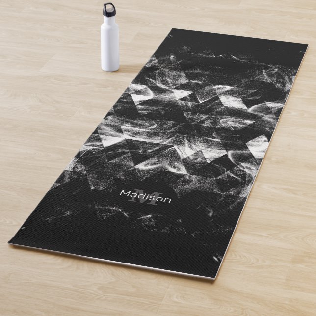 Triangle Geometry Black White pattern Monogram Yoga Mat (In Situ)