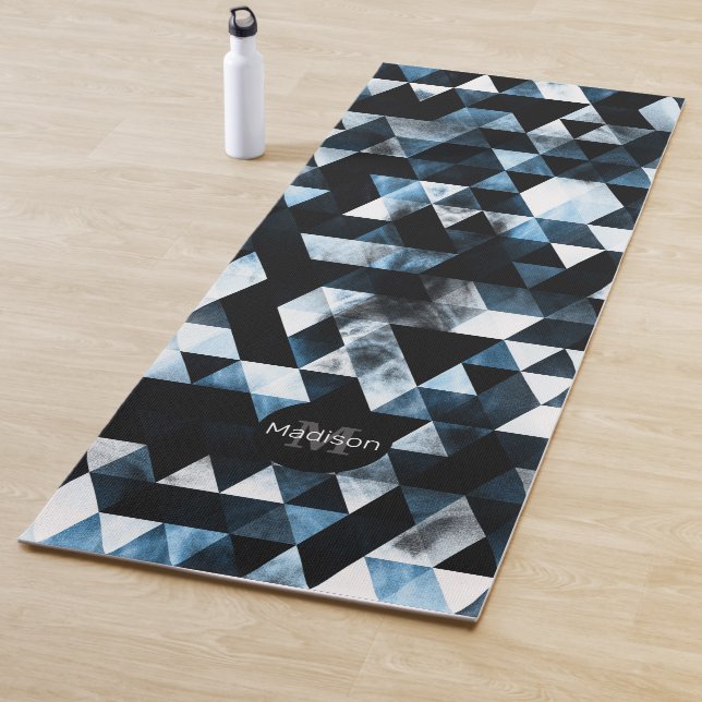 Triangle Geometry Blue Smoky pattern Monogram Yoga Mat (In Situ)