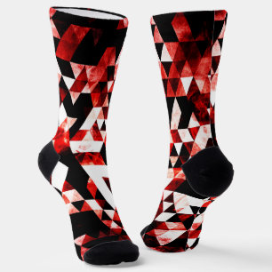 Triangle Geometry Vibrant Red Smoky Galaxy pattern Socks