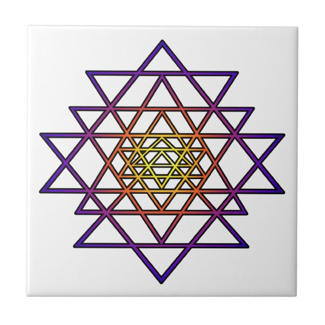 Triangle Mandala (yellow purple) Sri Yantra Tile (Front)