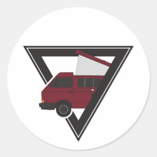 triangle maroon bus classic round sticker