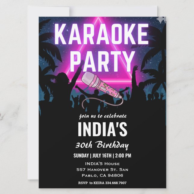 Triangle Neon Karaoke Party Black Birthday  Invitation (Front)