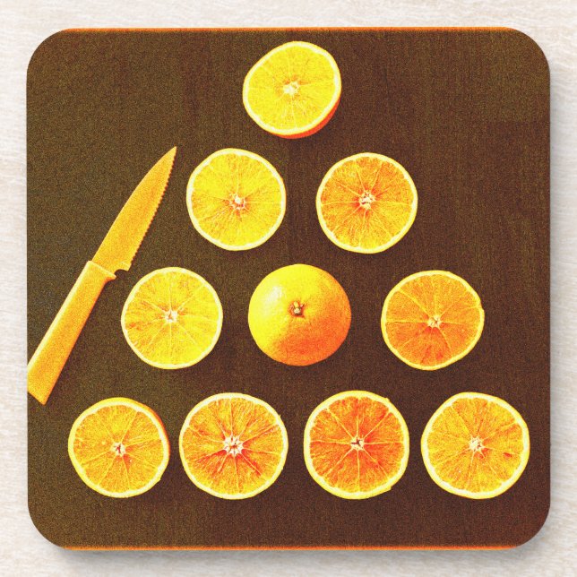 "Triangle of Half Oranges" Cute Photo. Buy Now Coaster (Front)