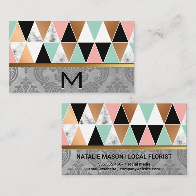 Triangle Pattern | Damask Background Business Card (Front/Back)