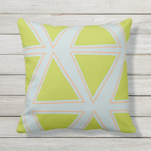 Triangle pattern in chartreuse and blue pillow