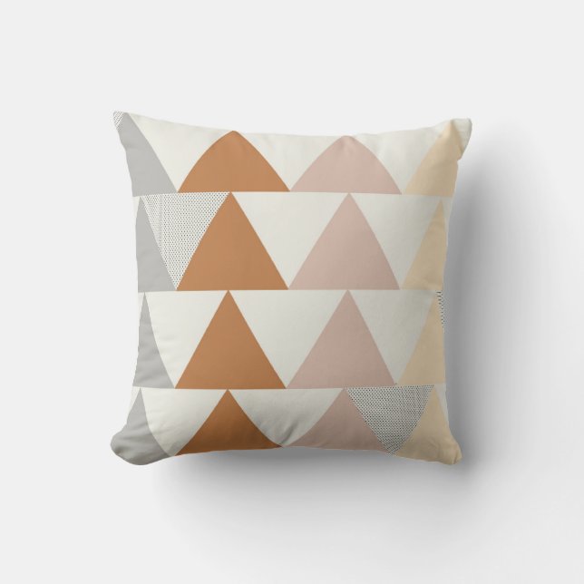 Triangle Pattern in Neutral Grey Rust Pink Cushion (Front)