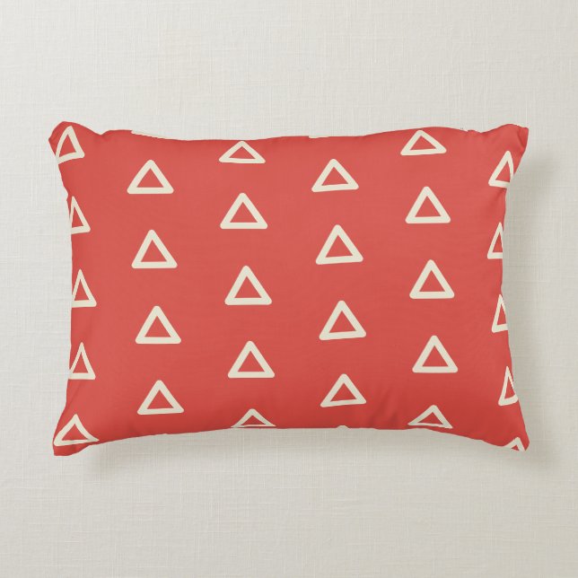 Triangle Pattern in Red Orange & Cream Geometric Decorative Cushion (Front)