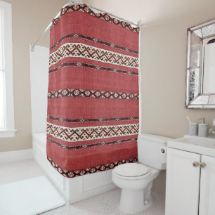 Triangle Stripe Kilim II Red Black White  Shower Curtain