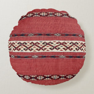Triangle Stripe Kilim IV Red Black White Round Cushion