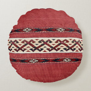 Triangle Stripe Kilim Red Black White  Round Cushion