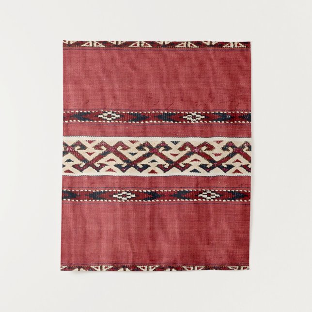 Triangle Stripe Kilim Red Black White  Tapestry (Front)