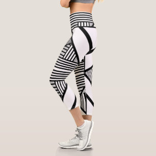 Triangle stripes 2 in Black and White Capri Leggings