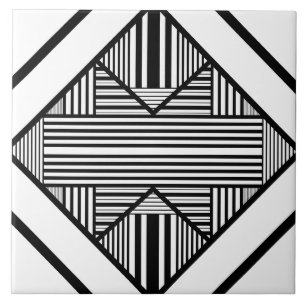 Triangle stripes 2 in Black and White Ceramic Tile