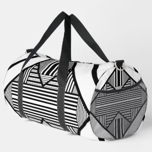 Triangle stripes 2 in Black and White Duffle Bag