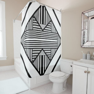 Triangle stripes 2 in Black and White Shower Curtain