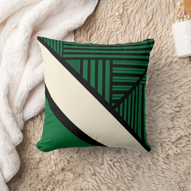 Triangle Stripes - Green, Cream and Black Cushion (Blanket)