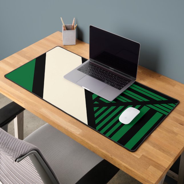 Triangle Stripes - Green, Cream and Black Desk Mat (Office 2)