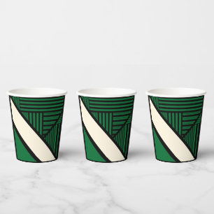 Triangle Stripes - Green, Cream and Black Paper Cups