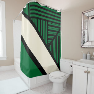 Triangle Stripes - Green, Cream and Black Shower Curtain