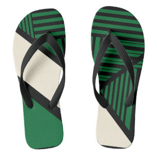 Triangle Stripes - Green, Cream and Black Thongs