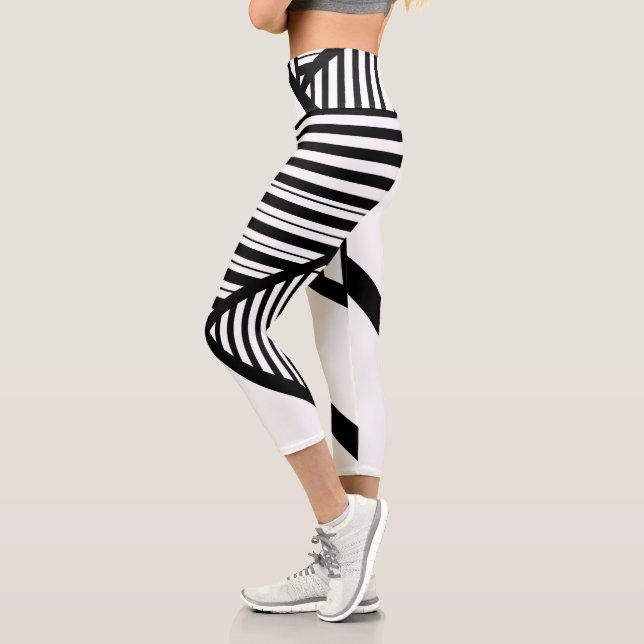 Triangle stripes in Black and White Capri Leggings (Left)