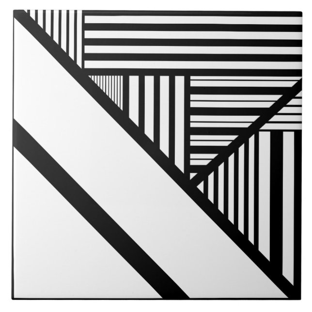 Triangle stripes in Black and White Ceramic Tile (Front)