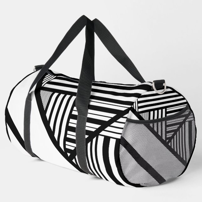 Triangle stripes in Black and White Duffle Bag (Right Corner)