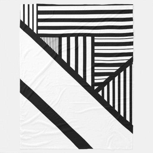 Triangle stripes in Black and White Fleece Blanket (Front)