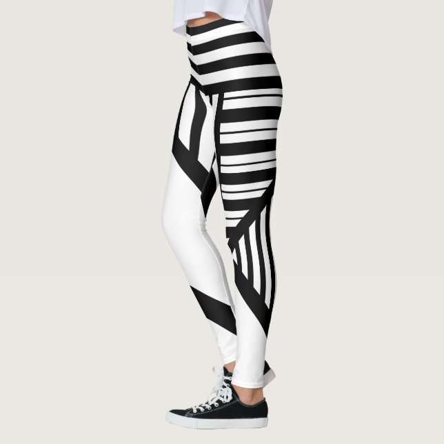 Triangle stripes in Black and White Leggings (Left)