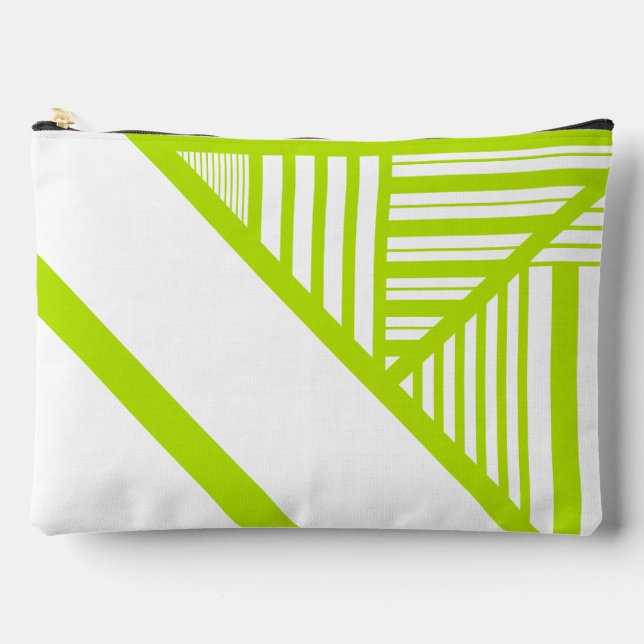 Triangle Stripes in Lime Green and White Accessory Pouch (Front)