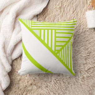 Triangle Stripes in Lime Green and White Cushion