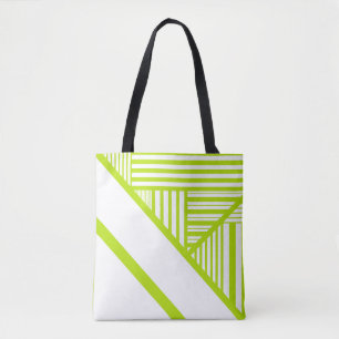 Triangle Stripes in Lime Green and White Tote Bag