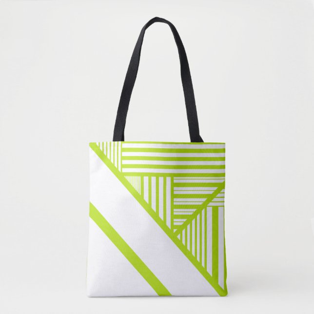 Triangle Stripes in Lime Green and White Tote Bag (Front)
