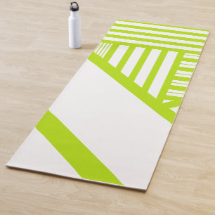 Triangle Stripes in Lime Green and White Yoga Mat