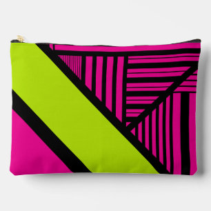 Triangle Stripes in Lime Green, Hot Pink and Black Accessory Pouch