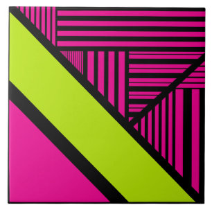 Triangle Stripes in Lime Green, Hot Pink and Black Ceramic Tile