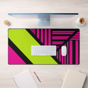 Triangle Stripes in Lime Green, Hot Pink and Black Desk Mat
