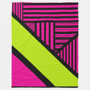 Triangle Stripes in Lime Green, Hot Pink and Black Fleece Blanket