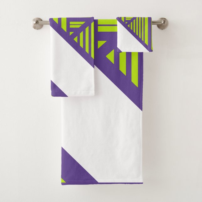 Triangle Stripes in Lime Green & Purple Bath Towel Set (Insitu)