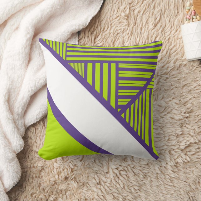 Triangle Stripes in Lime Green & Purple Cushion (Blanket)