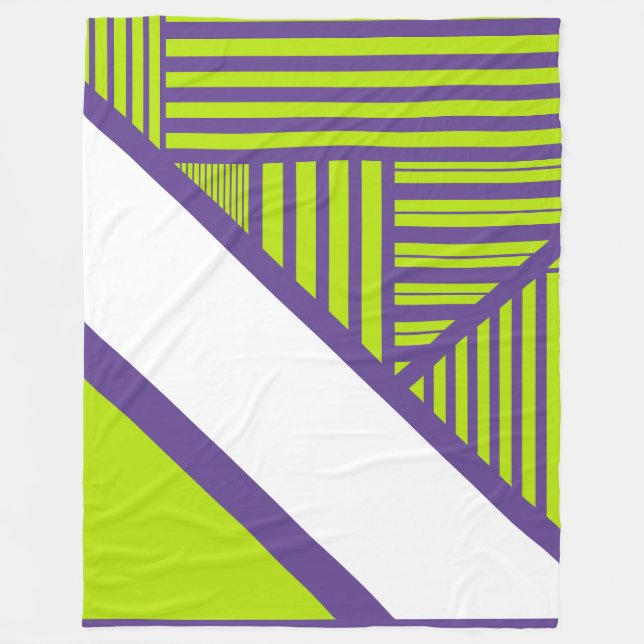 Triangle Stripes in Lime Green & Purple Fleece Blanket (Front)