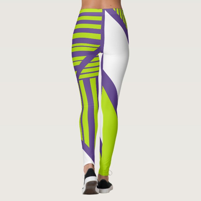 Triangle Stripes in Lime Green & Purple Leggings (Back)