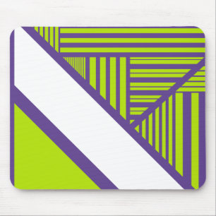 Triangle Stripes in Lime Green & Purple Mouse Pad