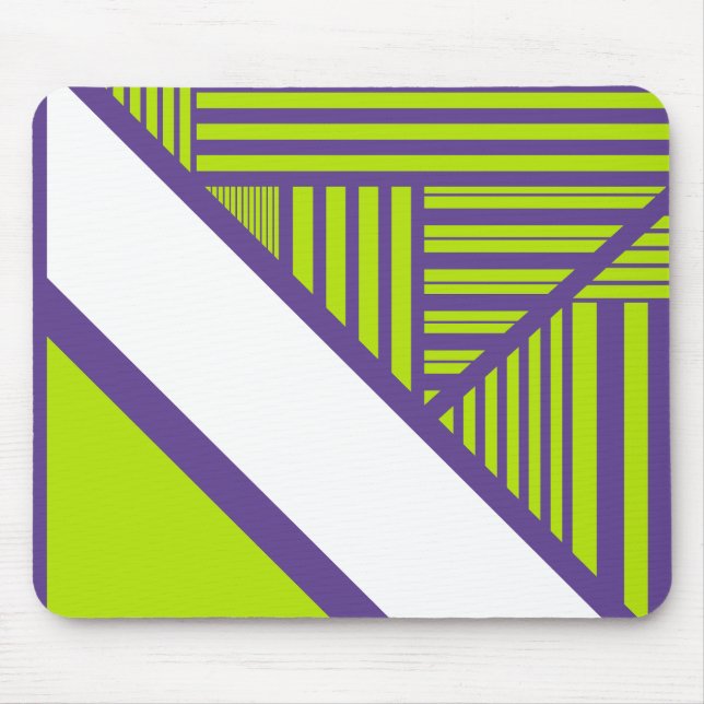 Triangle Stripes in Lime Green & Purple Mouse Pad (Front)
